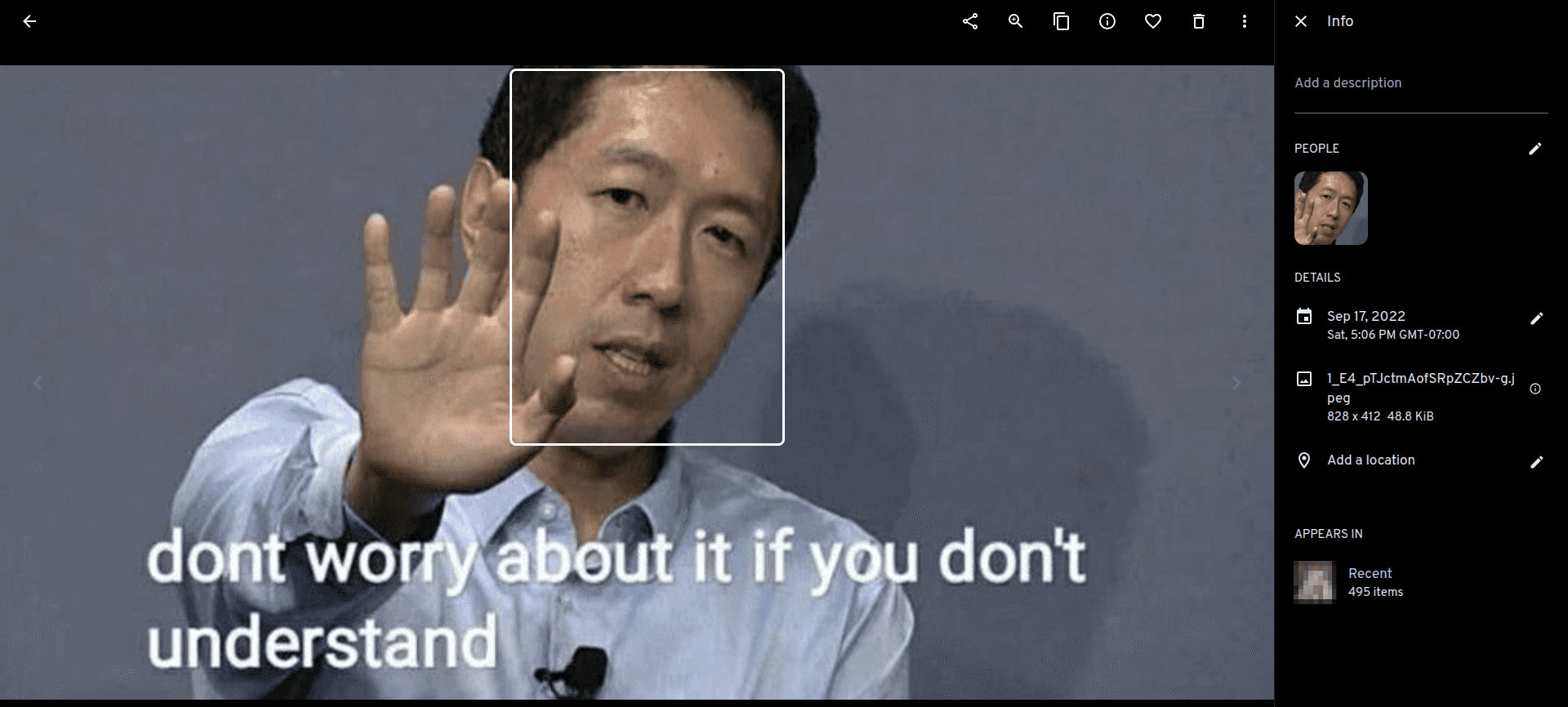 Andrew Ng correctly recognized as a face by Immich